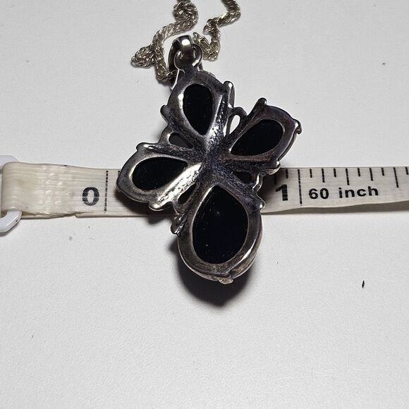 VINTAGE STERLING SILVER AMBER CROSS PENDANT NECKLACE YELLOW GOLDEN - Picture 10 of 15